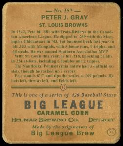 Picture, Helmar Brewing, R319-Helmar Card # 357, Pete Gray, Mitt under arm, St. Louis Browns