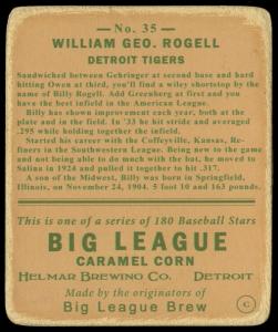 Picture, Helmar Brewing, R319-Helmar Card # 35, Billy Rogell, Portrait, Detroit Tigers
