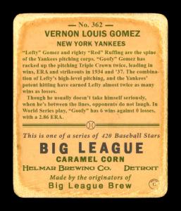Picture, Helmar Brewing, R319-Helmar Card # 362, Lefty GOMEZ (HOF), Laughing, New York Yankees