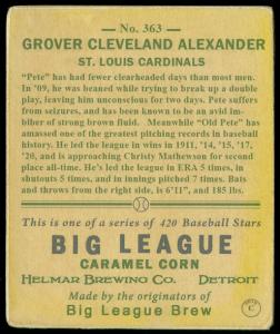 Picture, Helmar Brewing, R319-Helmar Card # 363, Grover Cleveland ALEXANDER (HOF), Portrait, St. Louis Cardinals