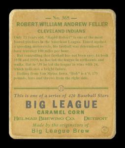 Picture, Helmar Brewing, R319-Helmar Card # 365, Bob FELLER, Portrait, Cleveland Indians