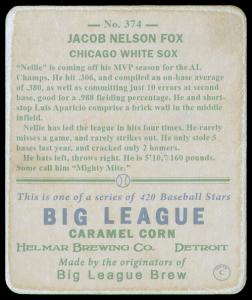 Picture, Helmar Brewing, R319-Helmar Card # 374, Nellie FOX (HOF), Portrait, Chicago White Sox