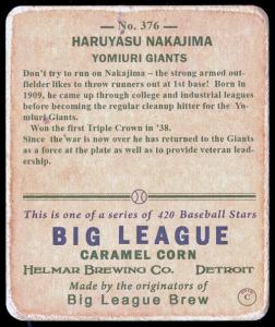 Picture, Helmar Brewing, R319-Helmar Card # 376, Haruyasu NAKAJIMA (HOF), Batting, Yomiuri Giants