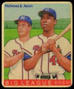 Picture, Helmar Brewing, R319-Helmar Card # 389, Eddie MATHEWS, Hank AARON, Bats on shoulders, Milwaukee Braves
