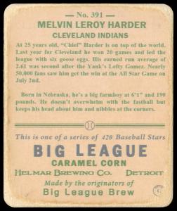 Picture, Helmar Brewing, R319-Helmar Card # 391, Mel Harder, Head & Shoulders, looking right, Cleveland Indians
