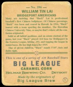 Picture, Helmar Brewing, R319-Helmar Card # 396, Buck Lai, Hands on hips, Bridgeport Americans