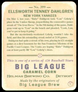 Picture, Helmar Brewing, R319-Helmar Card # 399, Babe Dahlgren, Batting follow through, New York Yankees