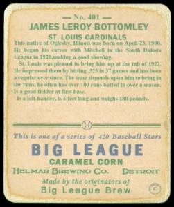 Picture, Helmar Brewing, R319-Helmar Card # 401, Jim BOTTOMLEY (HOF), Portrait, yellow sky, St. Louis Cardinals