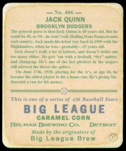 Picture, Helmar Brewing, R319-Helmar Card # 406, Jack Quinn, Blue fence, follow through, Brooklyn Dodgers