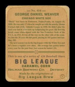 Picture, Helmar Brewing, R319-Helmar Card # 416, Buck Weaver, White collar up, Chicago White Sox