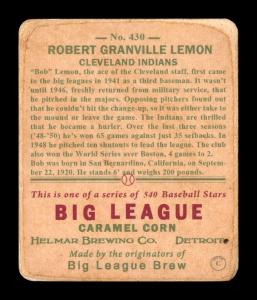 Picture, Helmar Brewing, R319-Helmar Card # 430, Bob LEMON, Set Position, Cleveland Indians