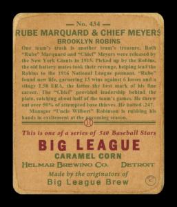 Picture, Helmar Brewing, R319-Helmar Card # 434, Rube MARQUARD, Chief Meyers, At dugout steps, Brooklyn Robins