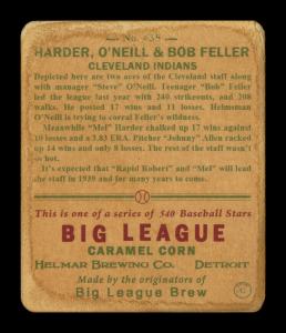 Picture, Helmar Brewing, R319-Helmar Card # 435, Mel Harder, Steve O'Neill & Bob FELLER, In Dugout, Cleveland Indians