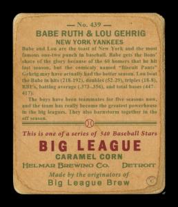 Picture, Helmar Brewing, R319-Helmar Card # 439, Babe RUTH (HOF), Lou GEHRIG (HOF), In Dugout, New York Yankees