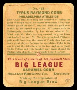 Picture, Helmar Brewing, R319-Helmar Card # 448, Ty COBB (HOF), Bat resting on shoulder, Philadelphia Athletics