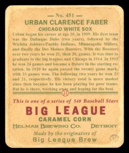 Picture, Helmar Brewing, R319-Helmar Card # 451, Red FABER (HOF), Purple distance, Chicago White Sox