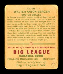 Picture, Helmar Brewing, R319-Helmar Card # 458, Wally Berger, Yellow sky, Boston Braves