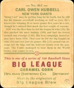 Picture, Helmar Brewing, R319-Helmar Card # 461, Carl HUBBELL, Ball forward, New York Giants