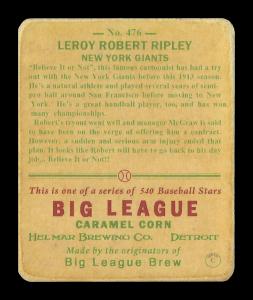 Picture, Helmar Brewing, R319-Helmar Card # 476, Robert Ripley, At bat, New York Giants
