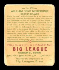 Picture, Helmar Brewing, R319-Helmar Card # 478, Bill McKECHNIE, Pilgrim hat logo on sleeve, Boston Braves
