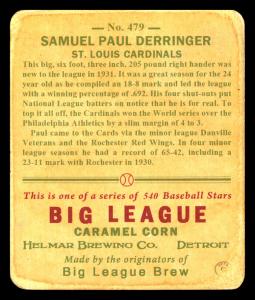 Picture, Helmar Brewing, R319-Helmar Card # 479, Paul Derringer, Side portrait, St. Louis Cardinals