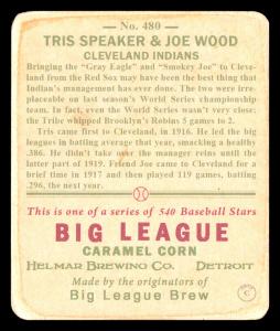 Picture, Helmar Brewing, R319-Helmar Card # 480, Tris SPEAKER, Joe Wood, Against fence, Cleveland Indians