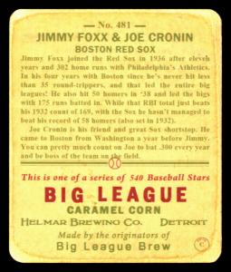 Picture, Helmar Brewing, R319-Helmar Card # 481, Jimmie FOXX, Joe CRONIN, Kneeling together, Boston Red Sox