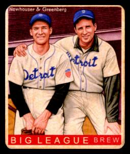 Picture, Helmar Brewing, R319-Helmar Card # 482, Hal NEWHOUSER, Hank GREENBERG, Sitting in dugout, Detroit Tigers