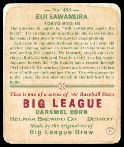 Picture, Helmar Brewing, R319-Helmar Card # 483, Eiji SAWAMURA (HOF), Standing, ball in hand, Tokyo Giants