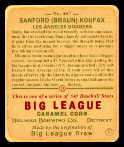 Picture, Helmar Brewing, R319-Helmar Card # 487, Sandy KOUFAX (HOF), Left hand clipped, Brooklyn Dodgers