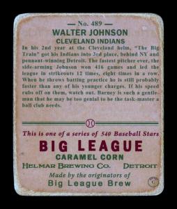 Picture, Helmar Brewing, R319-Helmar Card # 489, Walter JOHNSON (HOF), Sitting in dugout, Cleveland Indians