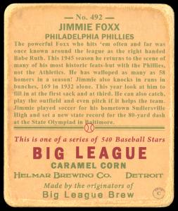 Picture, Helmar Brewing, R319-Helmar Card # 492, Jimmie FOXX, One leg up, arm at elbow, Philadelphia Phillies