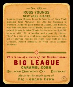 Picture, Helmar Brewing, R319-Helmar Card # 493, Ross YOUNGS (HOF), Leaning on bat, New York Giants