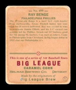Picture, Helmar Brewing, R319-Helmar Card # 499, Ray Benge, Leaning forward, Philadelphia Phillies