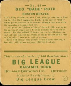 Picture, Helmar Brewing, R319-Helmar Card # 49, Babe RUTH (HOF), Portrait, Boston Braves