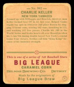 Picture, Helmar Brewing, R319-Helmar Card # 502, Charlie Keller, Batting follow through, New York Yankees