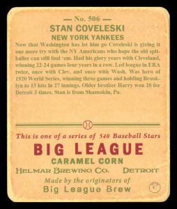 Picture, Helmar Brewing, R319-Helmar Card # 506, Stan COVELESKI (HOF), White sweater,  blue trim, New York Yankees