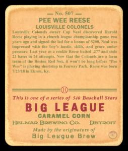 Picture, Helmar Brewing, R319-Helmar Card # 507, Pee Wee REESE (HOF), Yellow sky, blue fence, Louisville Colonels