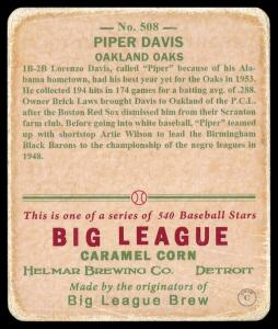 Picture, Helmar Brewing, R319-Helmar Card # 508, Piper Davis, sitting with bat, Oakland Oaks