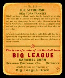 Picture, Helmar Brewing, R319-Helmar Card # 510, Joe Styborski, Head and shoulders portrait, New York Yankees