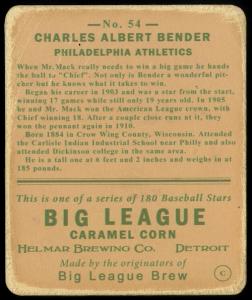 Picture, Helmar Brewing, R319-Helmar Card # 54, Chief BENDER (HOF), Portrait, Philadelphia Athletics