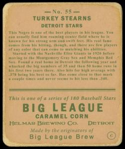 Picture, Helmar Brewing, R319-Helmar Card # 55, Turkey STEARNES (HOF), Portrait, Detroit Stars