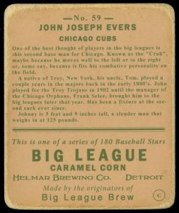 Picture, Helmar Brewing, R319-Helmar Card # 59, Johnny EVERS, Portrait, Chicago Cubs