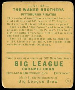 Picture, Helmar Brewing, R319-Helmar Card # 68, Lloyd WANER (HOF); Paul WANER (HOF);, Kneeling, Pittsburgh Pirates