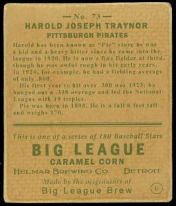Picture, Helmar Brewing, R319-Helmar Card # 73, Pie TRAYNOR (HOF), Bat Over Shoulder, Pittsburgh Pirates