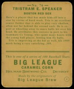 Picture, Helmar Brewing, R319-Helmar Card # 76, Tris SPEAKER (HOF), Swinging, Boston Red Sox