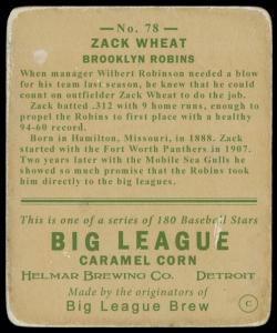Picture, Helmar Brewing, R319-Helmar Card # 78, Zack WHEAT (HOF), Swinging, Brooklyn Robins