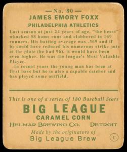 Picture, Helmar Brewing, R319-Helmar Card # 80, Jimmie FOXX, Portrait, Philadelphia Athletics