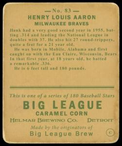 Picture, Helmar Brewing, R319-Helmar Card # 83, Hank AARON (HOF), Swinging, Milwaukee Braves