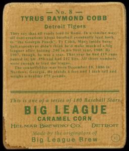 Picture, Helmar Brewing, R319-Helmar Card # 8, Ty COBB (HOF), Running Bases, Detroit Tigers